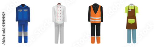Workwear or Professional Staff Clothing and Outfit Front View Vector Set