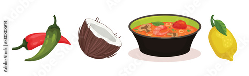 Ingredients for Tom Yum or Tom Yam Thai Soup Cooking Vector Set