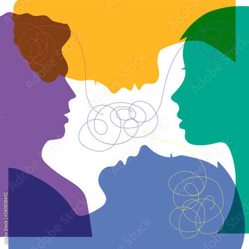 Vector illustration. A man and a woman do not understand each other.
 Difficult relationships in the family and with relatives.