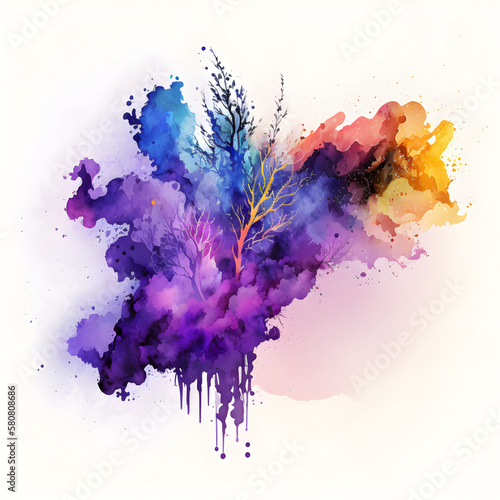 Watercolor abstract drawing for poster  cover. Bright colors. Generative AI content.