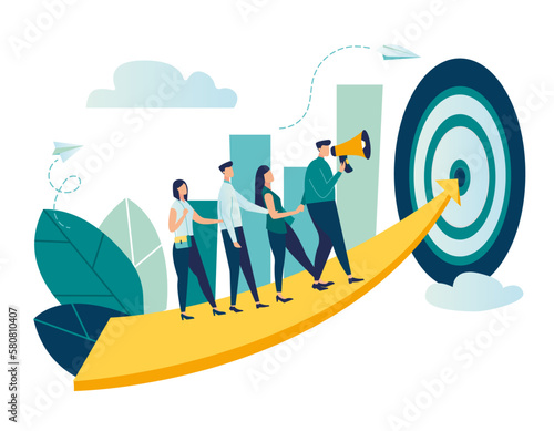 Vector illustration, building and growing money profit, career growth to success, flat color icons, business