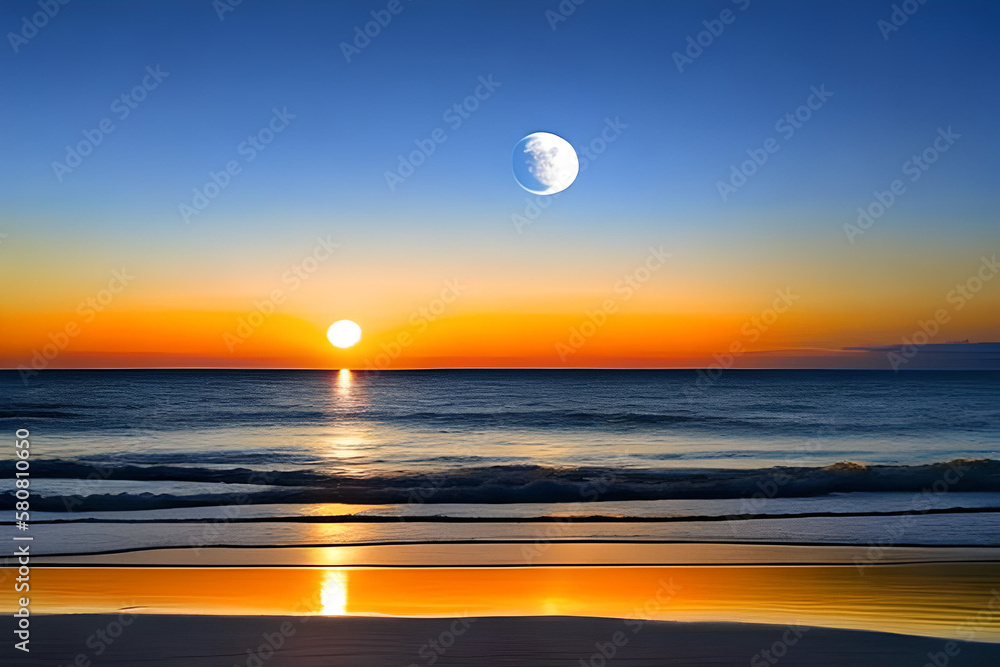 Majestic Ocean Sunset View with Glowing Horizon with Generative AI 