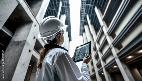 Engineer on the construction site. Industry 4.0 maintenance. generative AI	
