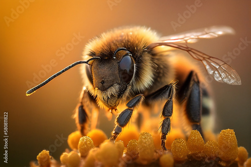Close up image of a honey bee. Created with generative ai