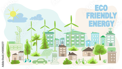 Green eco city vector Protecting the Earth is clean energy.Earth Day is a concern for the environment.Eco  ESG the earth is in the hands of man.