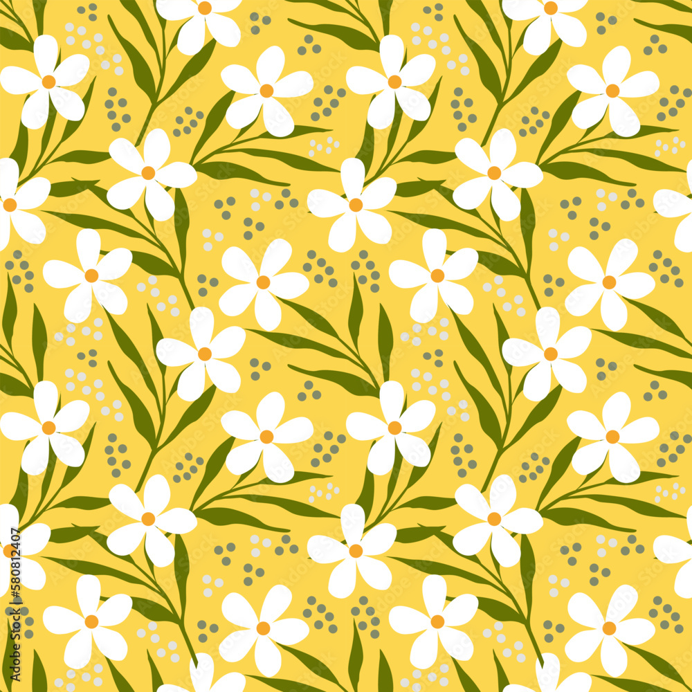 Folk art floral seamless pattern background.