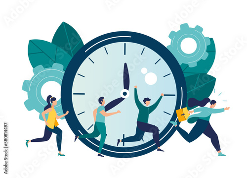 Vector illustration, work time management concept, quick response, people rush to do everything on work matters, time is running out vector