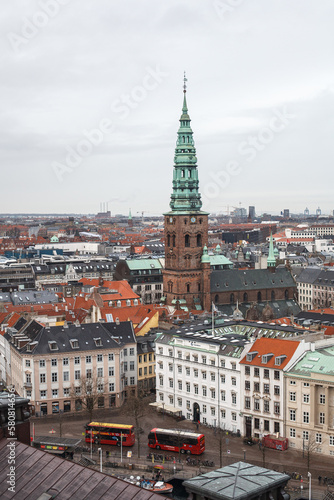 Panoramic view of historical center of Copenhagen, Denmark