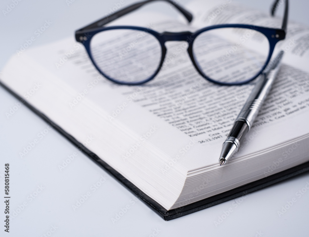 Education Concept With Open Book Glasses and pencil Education Concept With Open Book Glasses and pencil