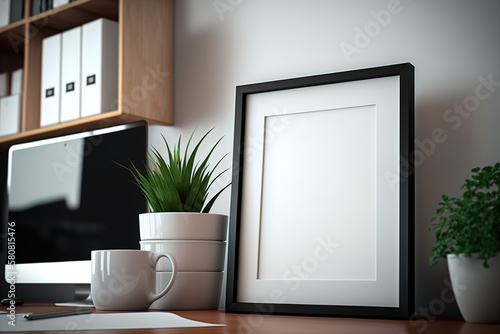 Mockup on a desk with white background © Creatizen