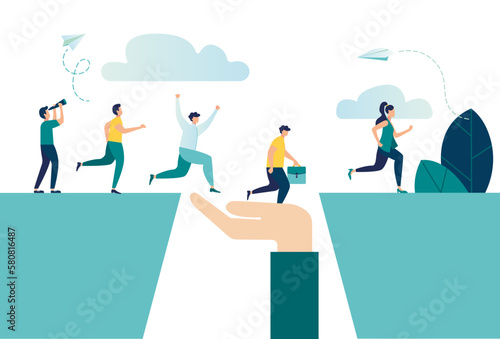helping hand insurance aimed at goal, increase motivation, way to achieve goal, teamwork, help in overcoming obstacles in form of support Vector illustration 