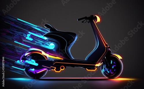 Abstract illustration of electric scooter motorbike. Side view. Generative AI.