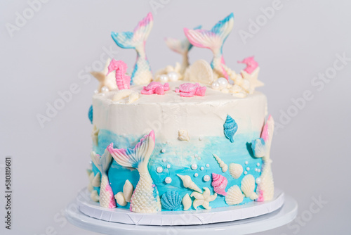 Mermaid themed 3 layer vanilla cake