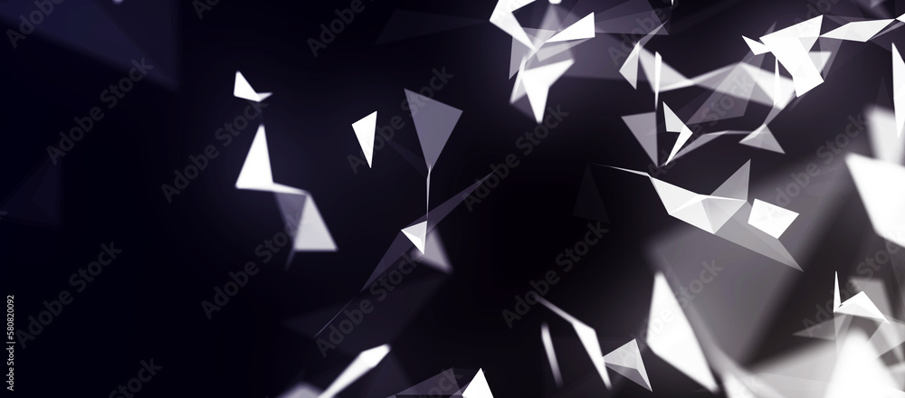 Fototapeta premium Colored polygonal space. Connection dots and lines structure. Digital background. Triangular futuristic business wallpaper. Data technology and scientific illustration. 3d rendering. Widescreen