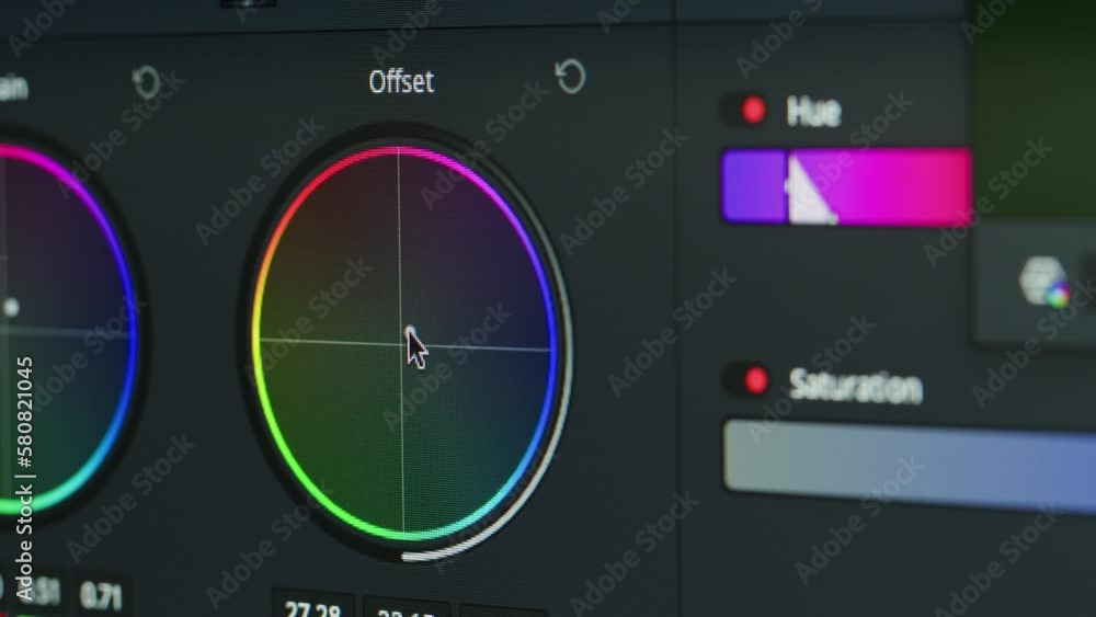 Video editing process, post production panel - closeup of color scopes in editing software. Video editing process, post production panel - closeup of color scopes in editing software.