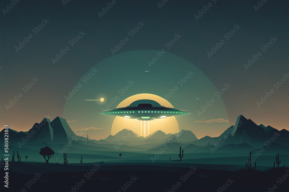 Obraz premium Minimal UFOspaceship Flying Saucer Alien Encounter Abduction Background Generative AI