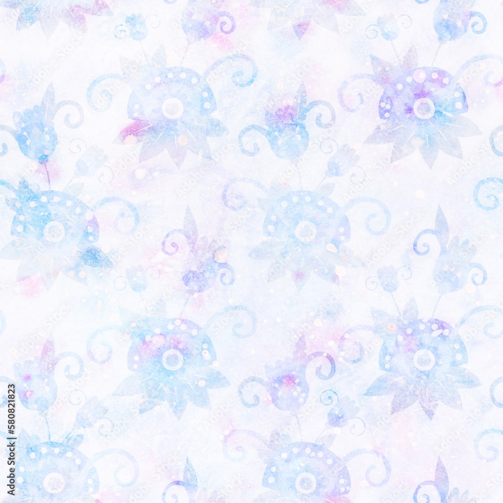 Seamless pattern with floral ornament. Raster illustration in watercolor style. Design for packaging design, wrapping. Printing on fabric and paper.