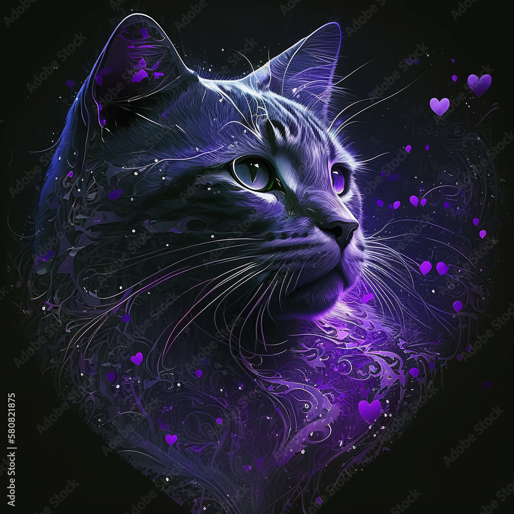 purple cat on a cosmic background