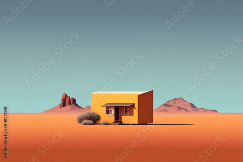 Miimal American Southwest Background Desert Landscape Sky Sand Blue Orange Brown Generative AI