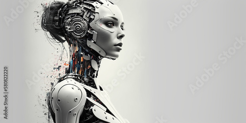 Robot woman on white background