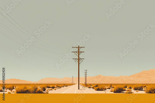 Miimal American Southwest Background Desert Landscape Sky Sand Blue Orange Brown Generative AI photo