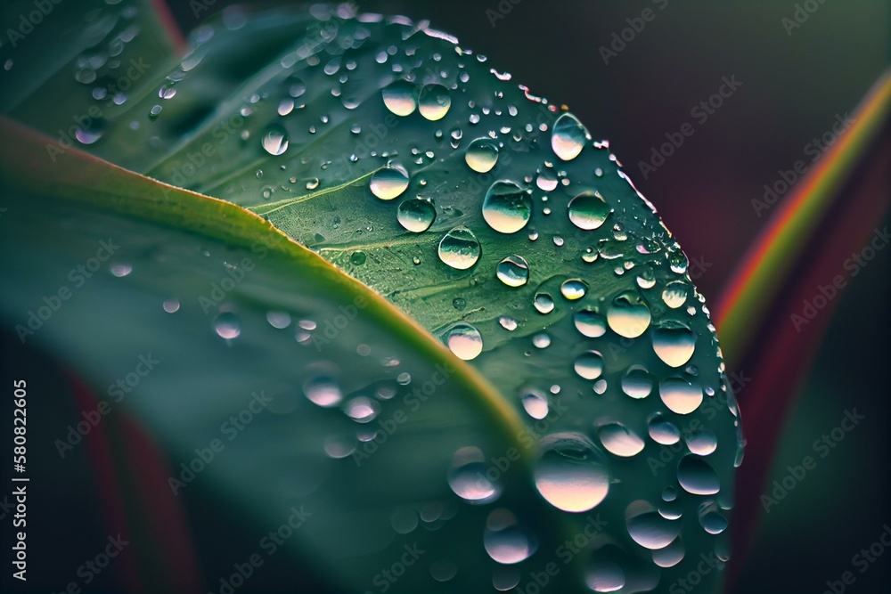 green leaf, drop water, bokeh background Generative AI green leaf, drop water, bokeh background Generative AI