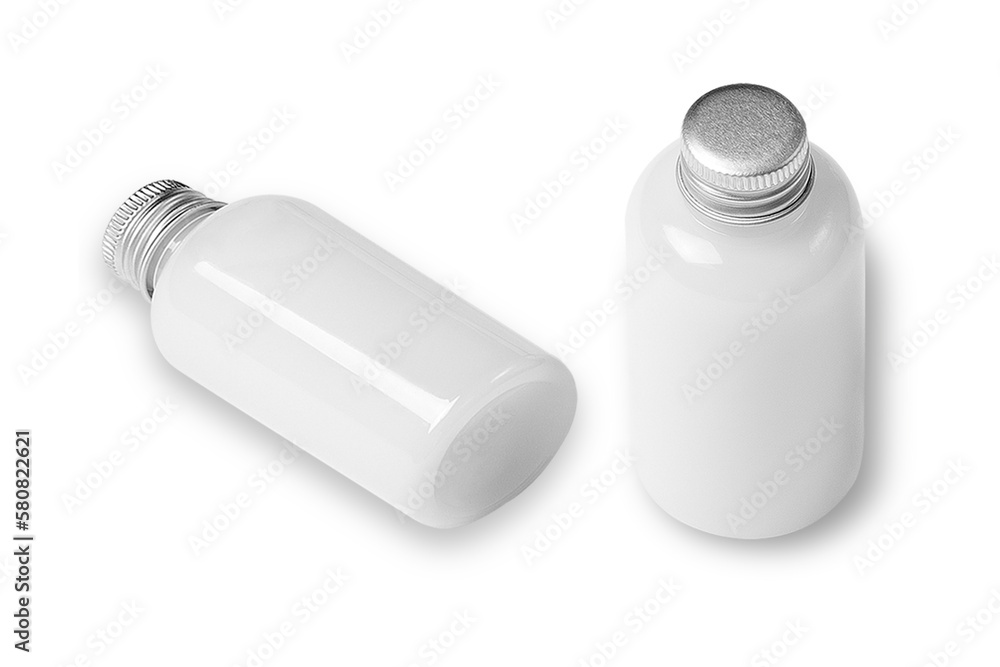 Blank Cosmetic Glass jar packaging with metal lid.Mockup isolated on w white background. 3d rendering. top view. Blank Cosmetic Glass jar packaging with metal lid.Mockup isolated on w white background. 3d rendering. top view.