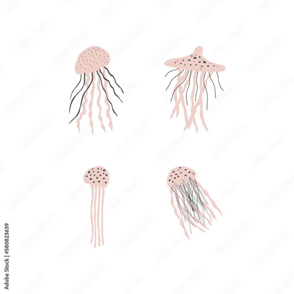 Jellyfish Character sea animal on deep background. Wild life illustration. Vector illustration. Jellyfish Character sea animal on deep background. Wild life illustration. Vector illustration.