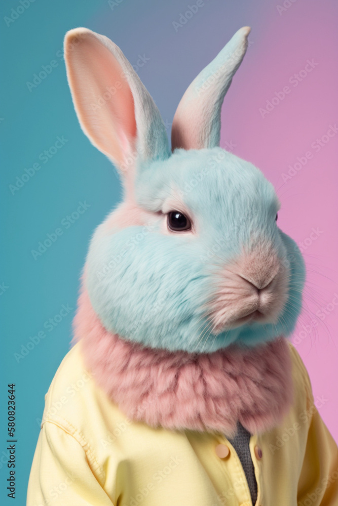 Fototapeta premium portrait of a blue rabbit wearing clothes