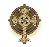 Celtic cross. Ancient Irish symbol. Ethnic magic sign. Celtic knot pattern. Old Nordic drawing. Vector illustration. Design for decoration, logo, tattoo, icon, sticker.