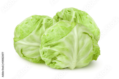 Fresh green cabbage on isolated white background