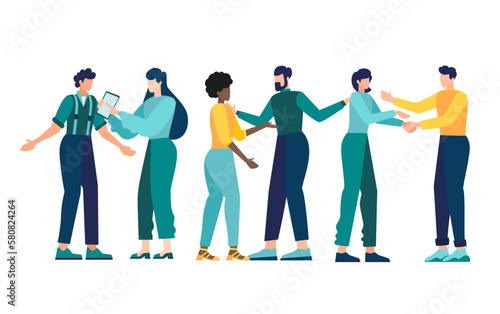 group of people with bubble Discussion, conversation with speech bubbles. illustration brainstorming for idea, meeting opinion concept, discussing work in meeting and talk with speech bubbles.