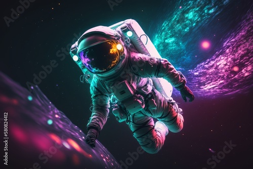 astronaut in neon cloud