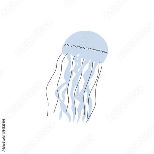 Jellyfish Character sea animal on deep background. Wild life illustration. Vector illustration. © Anna Eshka