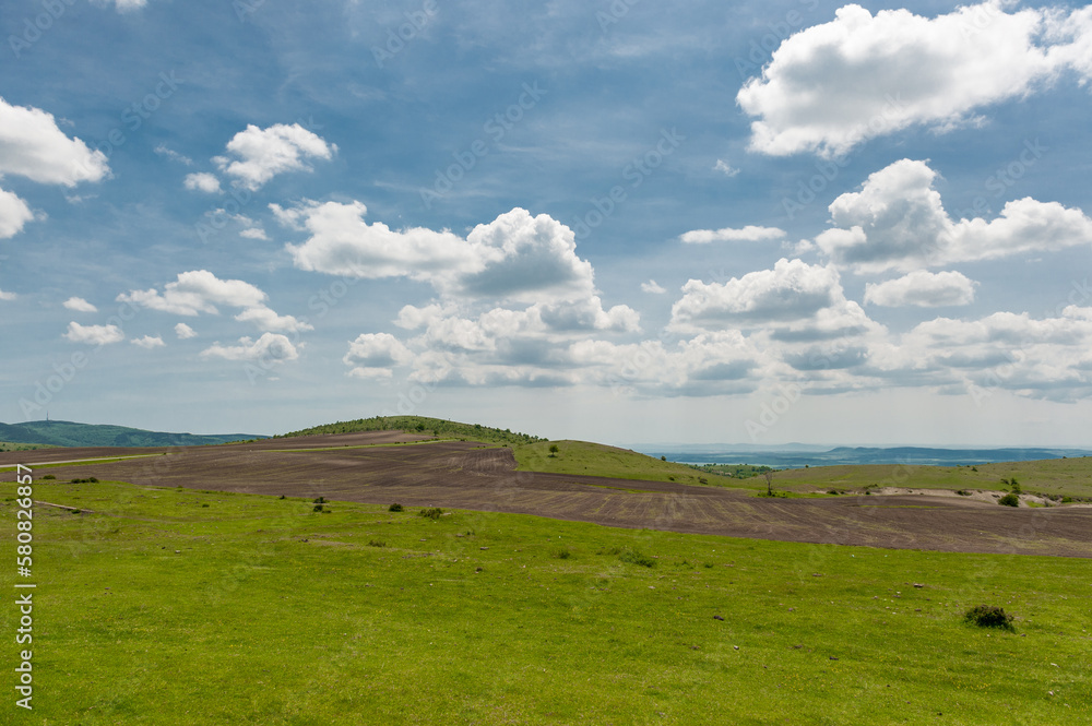 Nature and Landscape in Bulgaria. Cloudy Blue Sky.