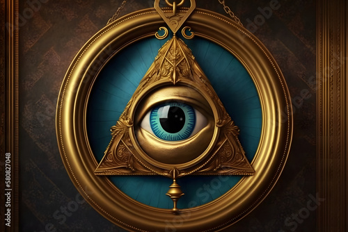 The all-seeing eye, or radiant delta, is a Masonic symbol. Neural network AI generated art photo