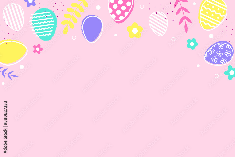 Pastel Easter background with eggs and flowers. Minimal design for card, poster and banner. Vector illustration Pastel Easter background with eggs and flowers. Minimal design for card, poster and banner. Vector illustration