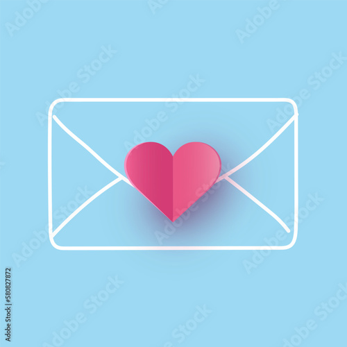Love concept for Valentine’s Day. Envelope with hearts. Paper cut decoration. Design for Valentine’s Day. Vector illustration