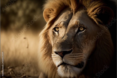 Lion, the king of the jungle and one of Africa's most iconic species, is a majestic and powerful wildlife animal, GENERATIVE AI © nishihata