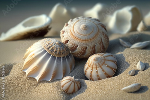 Seashell Collection Closeup Illustration. Ai generated.
