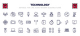 set of technology thin line icons. technology outline icons such as customers, touchscreen, solar plane, satellite station, telephone receiver, half hour, tinsel, phone with wire, mathematical