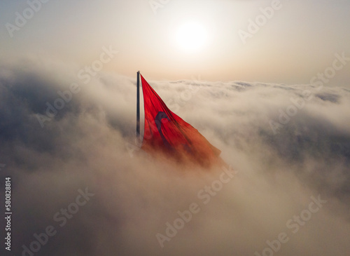 Turkish Flag (Turk Bayragi) Drone Photo, Uskudar Istanbul, Turkiye Fototapeta