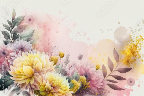 watercolour illustration pastel flowers, on white background, spring concept,, Generative Ai