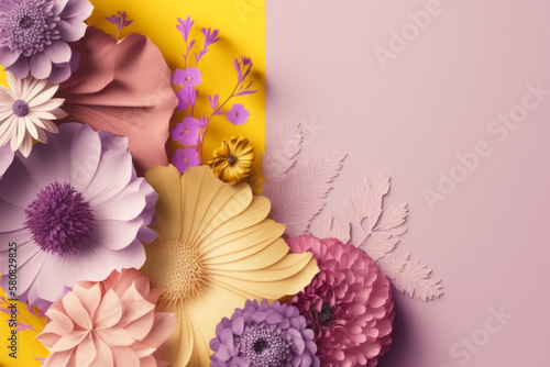 pastel coloured flowers on a white background, spring concept, Generative Ai © CarloslVives