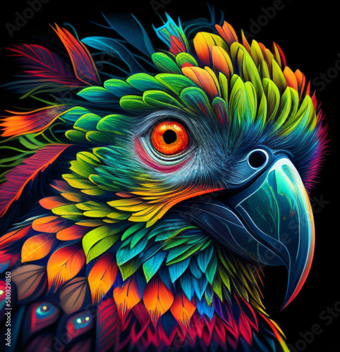 Abstract brazilian carnival parrot, Generative AI