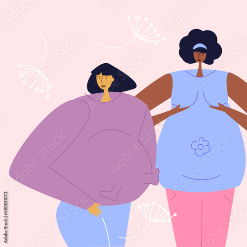 The pregnant frends women have got symptoms and discomfort. The baby move and kicking during pregnancy. Her breast changes during pregnancy.