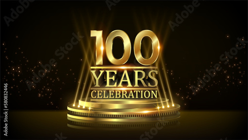 100 years Celebration Golden Jubilee Award Graphics Background. Entertainment Spot Light Hollywood Template  Luxury Premium Corporate Abstract Design Template Banner Certificate.  photo