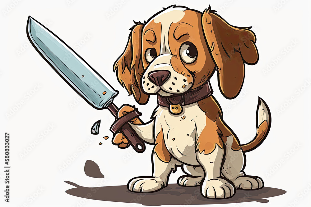 a dog with knife cartoon style, generative artificial intelligence