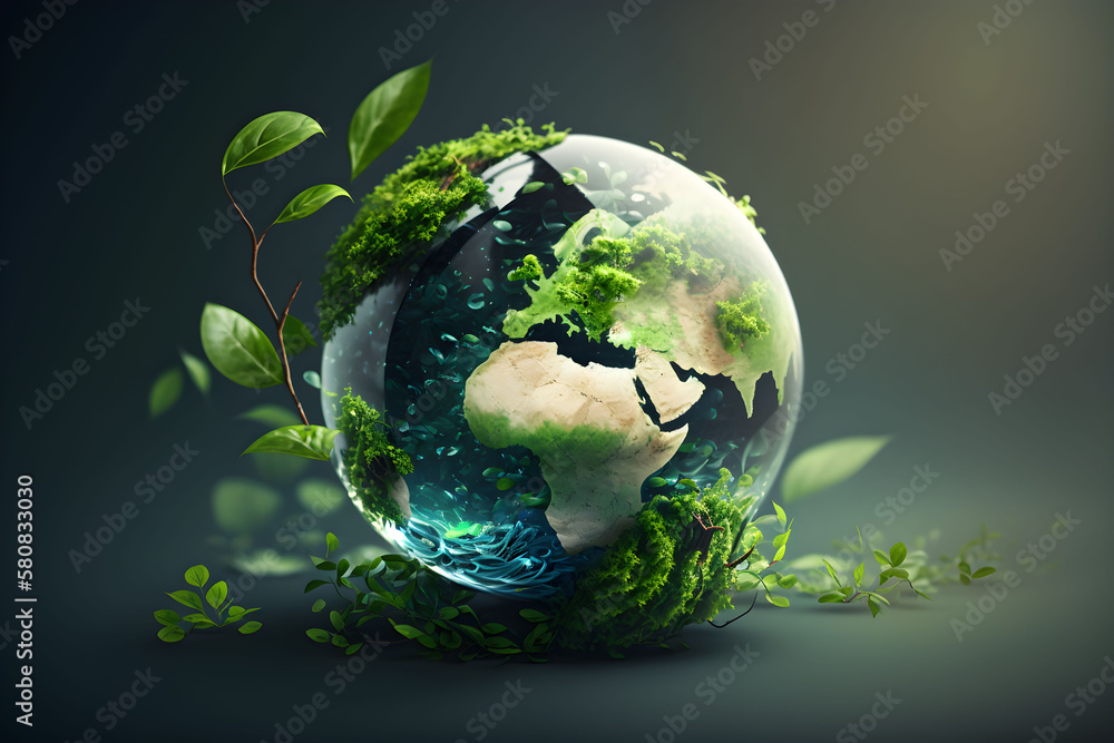 World environment and earth day concept with globe, nature and eco friendly environment. Ai generated. - obrazy, fototapety, plakaty 