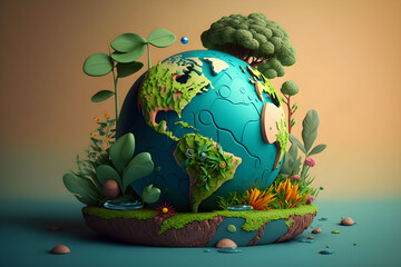 World environment and earth day concept with globe, nature and eco friendly environment. Ai generated.